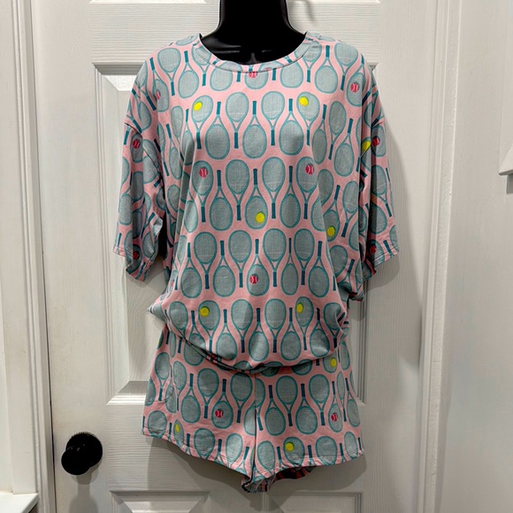 Shady Lady Tennis Print Shorts Pajama Set - Picture 1 of 10
